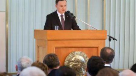 Prezydent Andrzej Duda podczas wystąpienia w Norweskim Instytucie Noblowskim w Oslo. Fot. PAP/P. Supernak