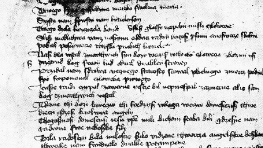 Fragment rękopisu "Bogurodzicy" z 1408 r. przechowywany w Bibliotece Jagiellońskiej. 