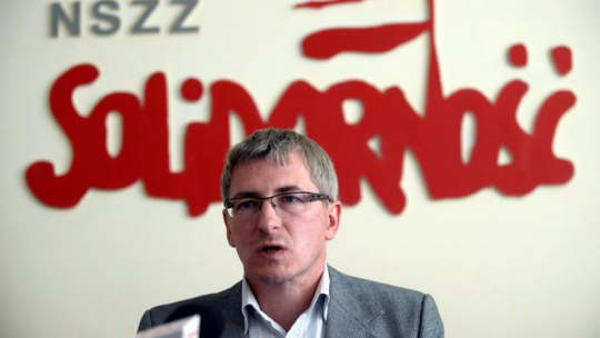 Rzecznik NSZZ "Solidarność" Marek Lewandowski. Fot. PAP/B. Zborowski