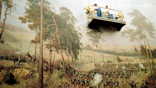 Panorama Racławicka w Muzeum Narodowym we Wrocławiu - zabiegi konserwatorskie. 1999 r. Fot. PAP/A. Hawałej