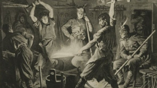 Kucie kos 1863 r. - obraz Artura Grottgera. Źródło: CBN Polona