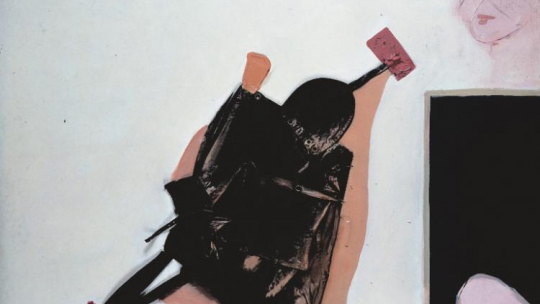 Tadeusz Kantor, Emballage IV, 1967, plecak, koło rowerowe, olej, płótno, wł. Muzeum Sztuki w Łodzi. Źródło: Cricoteka