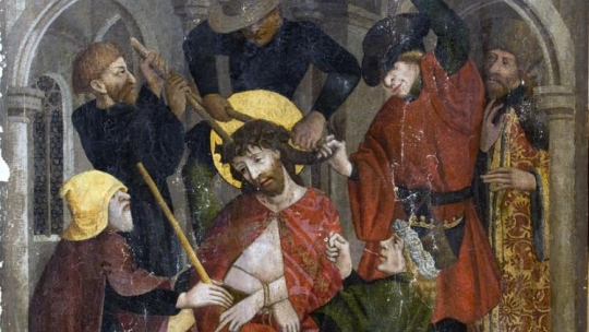 Nicolaus Haberschrack, Cierniem ukoronowanie Chrystusa. Kwatera z retabulum ołtarza głównego z kościoła augustianów w Krakowie. Źródło: MNK