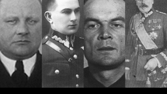Od lewej: kmdr Stanisław Artur Mieszkowski, kpt. Władysław Liniarski (1937 r.), płk Marian Orlik - Źródło: IPN, gen. dyw. Władysław Jędrzejewski - Źródło: Wikimedia Commons