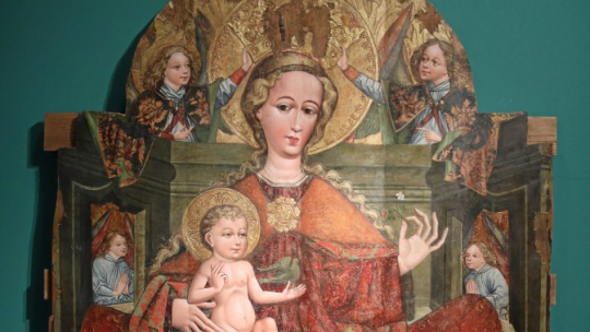 Pokaz obrazu "Madonna z poziomką" w Europeum. Fot. PAP/S. Rozpędzik 