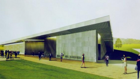 Fragment prezentacji przedstawiającej wizualizację nowego Muzeum Bitwy pod Grunwaldem. Fot. PAP/T. Waszczuk 