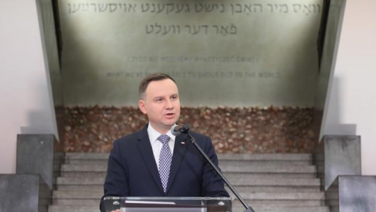  Prezydent Andrzej Duda przemawia podczas otwarcia wystawy stałej "Czego nie mogliśmy wykrzyczeć światu", 14 bm. w Żydowskim Instytucie Historycznym. Fot. PAP/P. Supernak