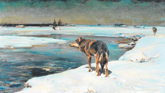 Obraz "Wilki w nocy" autorstwa Alfreda Wierusza-Kowalskiego