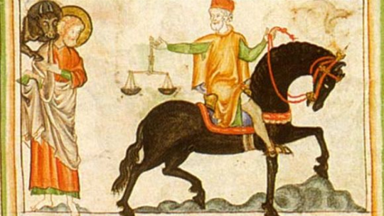 Miniatura z manuskryptu "Apocalypse" z XIII wieku. Źródło; Wikimedia Commons/British Library