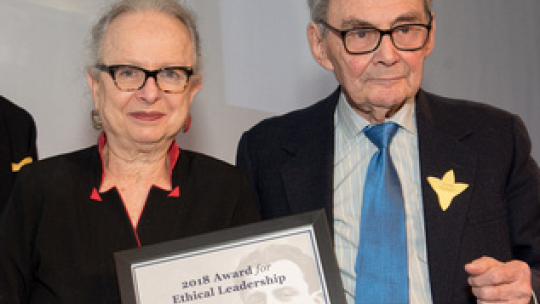 Barbara Kirshenblatt-Gimblett (L), dyrektor programowy wystawy stałej Muzeum Historii Żydów Polskich Polin i Marian Turski (P), wiceprzewodniczący Stowarzyszenia Żydowski Instytut Historyczny w Polsce.