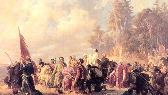 Artur Grottger "Modlitwa konfederatów barskich przed bitwą pod Lanckoroną". Źródło: Wikimedia Commons