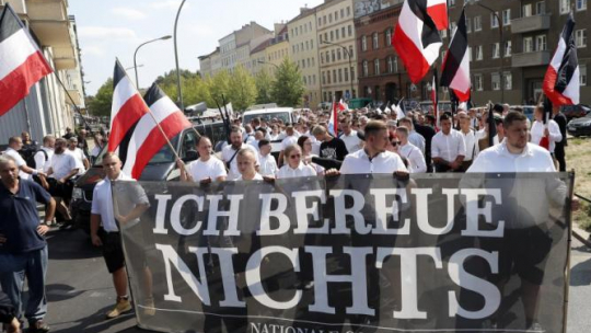 Marsz neonazistów w Berlinie. 18.08.2018. Fot. PAP/EPA