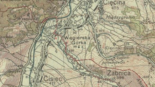 Węgierska Górka na mapie Wojskowego Instytutu Geograficznego z 1938 r. Źródło: CBN Polona