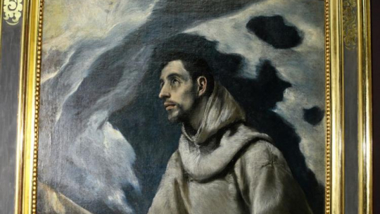 Fragment obrazu "Ekstaza św. Franciszka" hiszpańskiego malarza El Greco zaprezentowany w Muzeum Narodowym w Krakowie po pracach konserwatorskich. Kraków, 25.11.2016. Fot. PAP/S. Rozpędzik