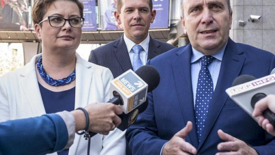 Przewodniczący PO Grzegorz Schetyna oraz przewodnicząca Nowoczesnej Katarzyna Lubnauer. 06.2018. Fot. PAP/W. Dąbkowski