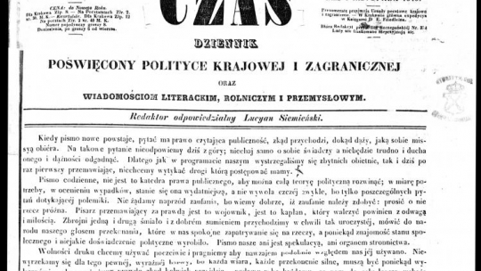 Strona tytułowa pierwszego numeru krakowskiego dziennika „Czas”, wydanego w piątek 3 listopada 1848 r. Źródło: Biblioteka Narodowa/Polona