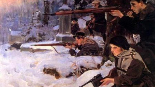 "Orlęta - obrona cmentarza" - obraz Wojciecha Kossaka, 1926. Fot. Wikimedia Commons