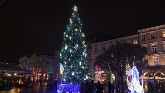 Włączenie iluminacji na choince podarowanej przez Słowaków dla Krakowa. Fot. PAP/J. Bednarczyk 