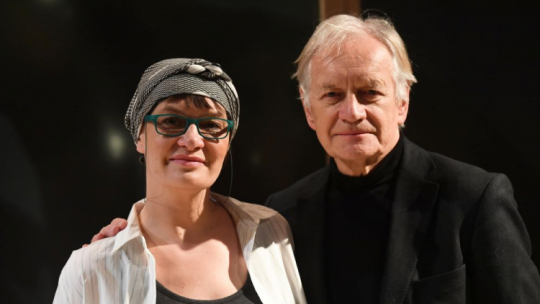 ktor, reżyser Andrzej Seweryn i jego córka, aktorka Maria Seweryn podczas próby reżyserowanego przez siebie spektaklu "BOŻE MÓJ". Fot. PAP/R. Pietruszka