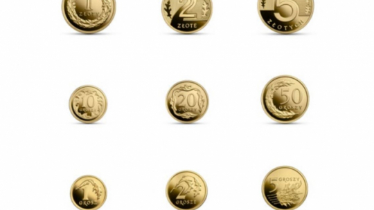 Zestaw złotych monet kolekcjonerskich „100 lat złotego”. Źródło: Narodowy Bank Polski