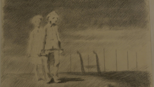 Jeden z rysunków Jerzego Zielezińskiego. Źródło: Muzeum Auschwitz