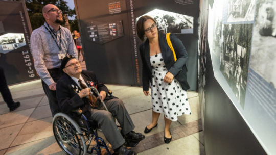 Warszawa, 03 09 2019. Wystawa „Generał Stanisław Maczek i jego żołnierze”. Na zdj. mjr Marian Słowiński (kombatant, żołnierz 1. Dywizji Pancernej). Źródło: MHP/Mariusz Bodnar