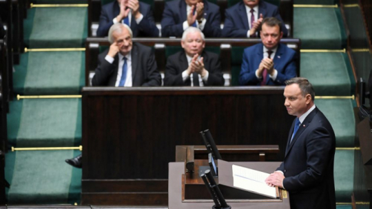 Warszawa, 12.11.2019. Prezydent Andrzej Duda wygłasza orędzie podczas inauguracyjnego posiedzenia Sejmu IX kadencji. PAP/R. Pietruszka