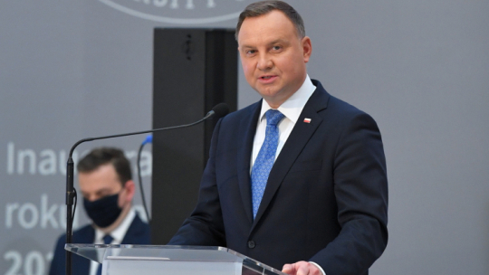 Warszawa, 01.10.2020. Prezydent Andrzej Duda podczas inauguracji roku akademickiego 2020/2021 na Politechnice Warszawskiej. PAP/R. Pietruszka