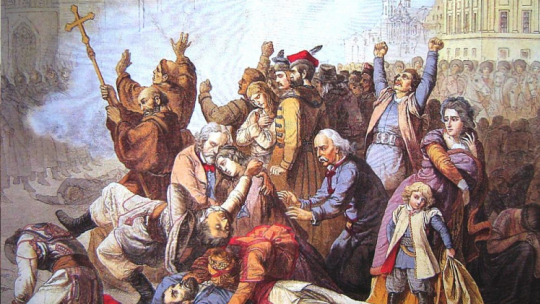 „Wojsko rosyjskie otwiera ogień do manifestantów na Placu Zamkowym, 8 kwietnia 1861 roku”. Tony Robert-Fleury. Źródło: Wikimedia Commons