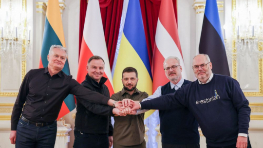 Prezydenci Polski, Estonii, Litwy i Łotwy z wizytą w Kijowie. 13.04.2022. Fot. Jakub Szymczuk / KPRP