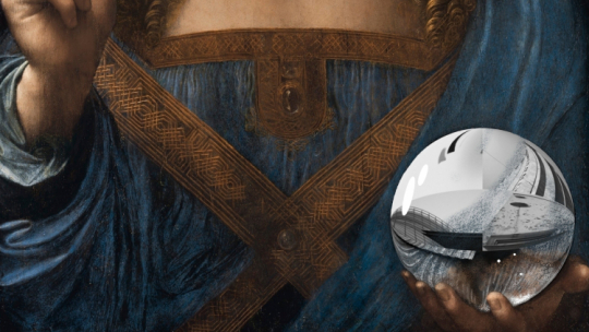 Tadeusz Sawa-Borysławski, Szklana kula, fotomontaż, 2022. Źródło: www.facebook.com/labirynt.festiwalnowejsztuki