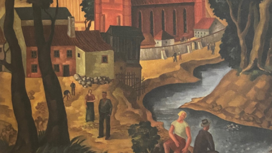 Krajobraz z postaciami (praca dyplomowa), olej na płótnie, 1936, The Museum of Vilnius Academy of Arts