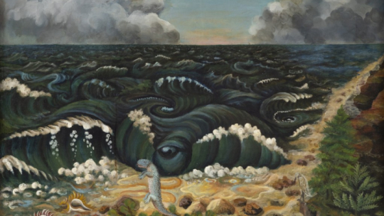 Prezentowany na wystawie obraz Teofila Ociepki "Gra morskich fal". Źródło: MNW.