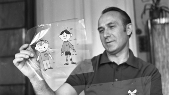 Studio Filmów Rysunkowych. Produkcja filmu „Bolek i Lolek”. Nz. reżyser i twórca filmów animowanych , inicjator serialu animowanego Bolek i Lolek , Władysław Nehrebecki, 1972 r.  PAP/CAF-Stanisław Jakubowski