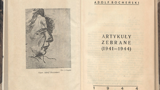 Strona tytułowa zbioru artykułów Bocheńskiego z portretem autora autorstwa Józefa Czapskiego. Źródło: BN Polona.