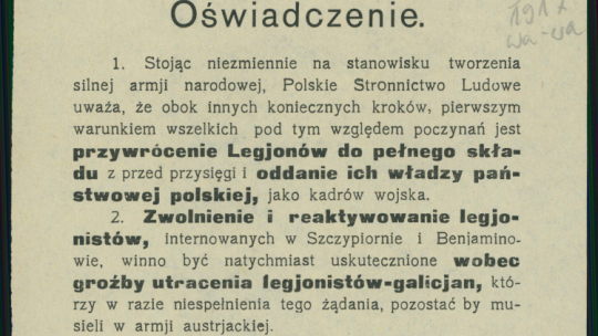 Odezwa Polskiego Stronnictwa Ludowego z 1917 r. Źródło: BN Polona
