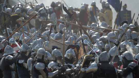 Inscenizacja bitwy pod Grunwaldem. Stębark, 15.07.2023. Fot. PAP/T. Waszczuk