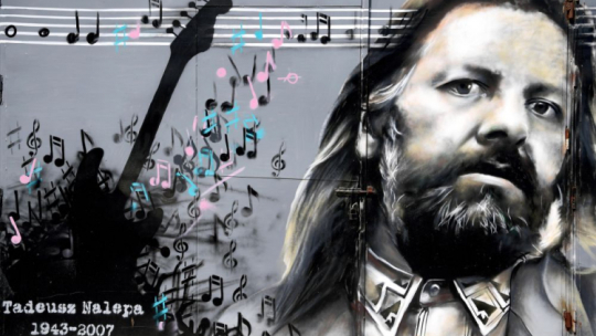 Mural muzyka Tadeusza Nalepy autorstwa Arkadiusza Andrejkowa na garażu Estrady Rzeszowskiej. Fot. PAP/D. Delmanowicz