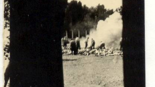 Kopia zdjęcia zrobionego potajemnie w 1944 roku przez członków Sonderkommando. /Źródło: en.wikipedia 