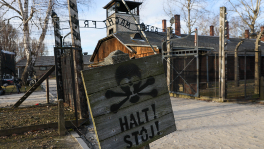 Auschwitz II-Birkenau w Brzezince 27 stycznia 2025 r. - w dniu obchodów 80. rocznicy wyzwolenia niemieckiego nazistowskiego obozu koncentracyjnego i zagłady Auschwitz-Birkenau przez Armię Czerwoną. Fot. PAP/Leszek Szymański