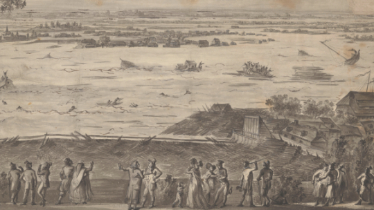 „Powódź” – grafika, 1813 r. /Źródło: Polona/Biblioteka Jagiellońska