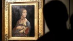 Prezentowany na Wawelu obraz "Dama z gronostajem". Fot. PAP/J. Bednarczyk