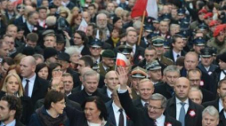 Prezydent Bronisław Komorowski na czele marszu "Razem dla Niepodległej". Fot. PAP/J. Turczyk