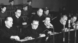 Proces księży krakowskiej Kurii Metropolitarnej, na czele z ks. Józefem Lelito. 1953 r. Fot. PAP/CAF/Z. Wdowiński 