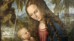 Odzyskany obraz "Madonna pod jodłami" Lucasa Cranacha starszego z początku XVI w. Fot. PAP/T. Gzell