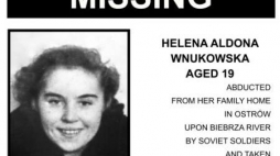 Plakat ze zdjęciem jednej z ofiar obławy augustowskiej - 19-letniej Heleny Aldony Wnukowskiej. Źródło: IPN