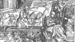 Fragment grafiki Albrechta Dürera „Święta Rodzina w Egipcie” z cyklu „Życie Marii”. Źródło: Wikimedia Commons