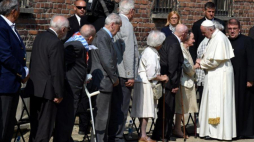 Byli więźniowie Auschwitz podczas spotkania z papieżem Franciszkiem. Fot. PAP/R. Pietruszka 