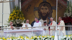 Papież Franciszek (2L) w trakcie mszy św., odprawionej na jasnogórskich błoniach. Fot. PAP/G. Michałowski 