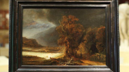 Obraz Rembrandta „Krajobraz z miłosiernym Samarytaninem” w Arsenale Muzeum Książąt Czartoryskich. Fot. PAP/S. Rozpędzik 